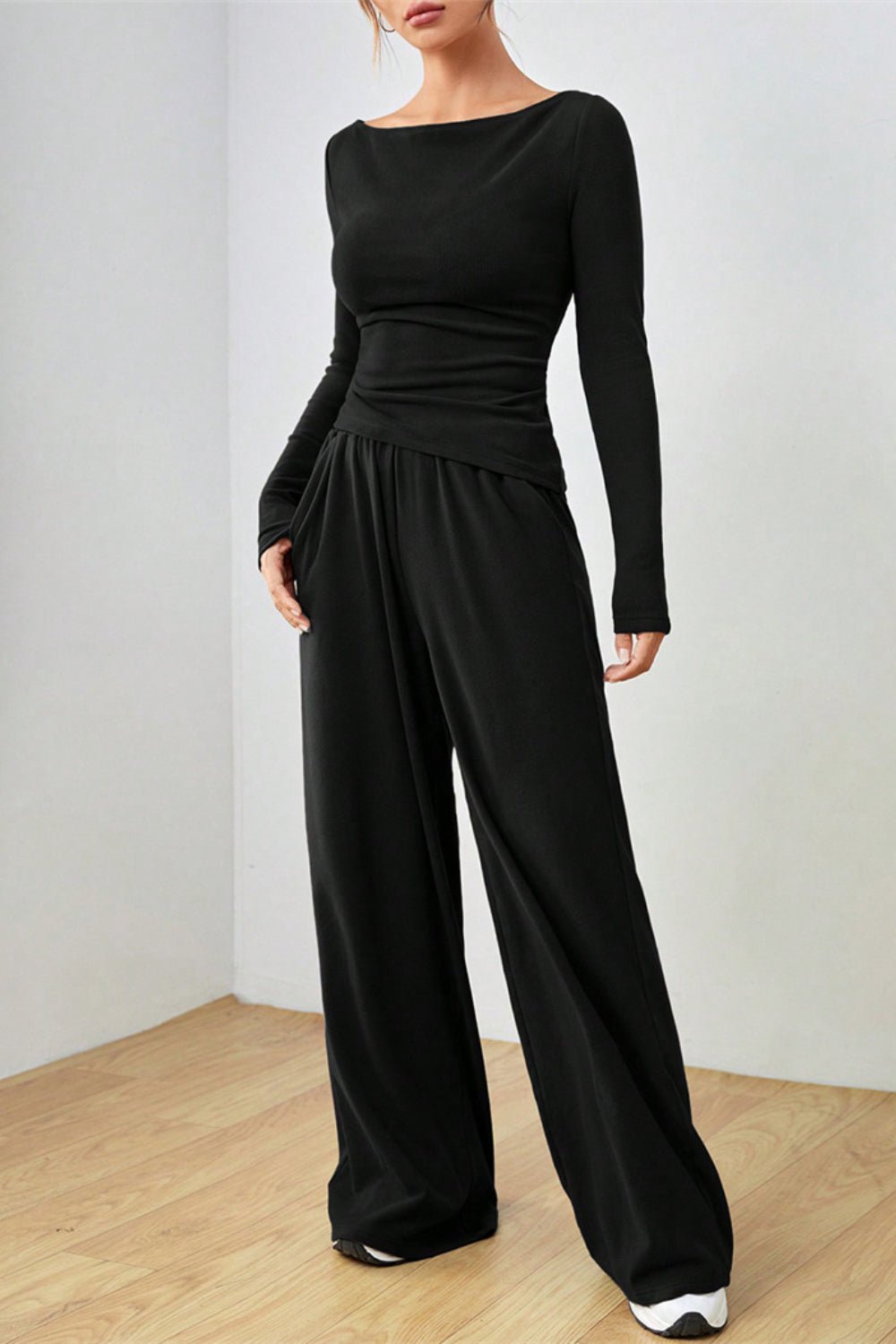 Boat Neck Long Sleeve Top and Pants Set - ViarousViarousViarous