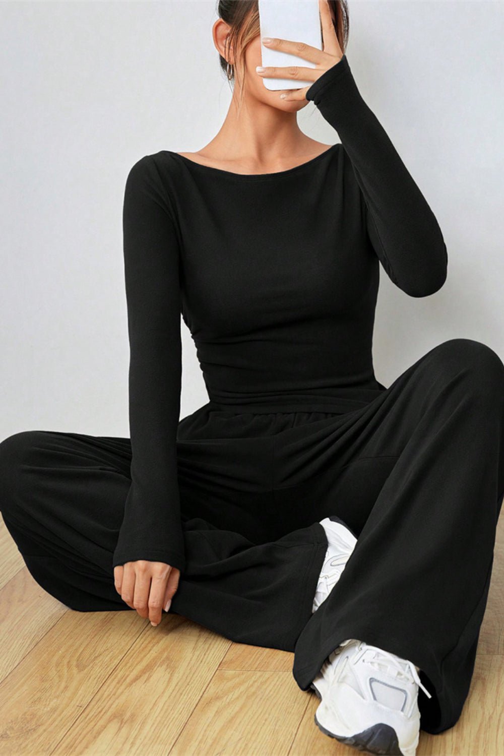 Boat Neck Long Sleeve Top and Pants Set - ViarousViarousViarous