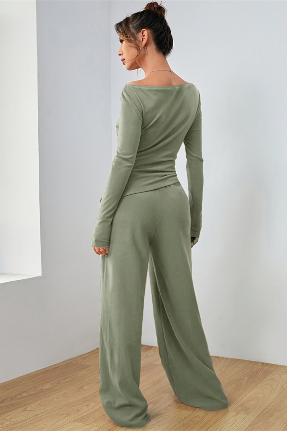 Boat Neck Long Sleeve Top and Pants Set - ViarousViarousViarous