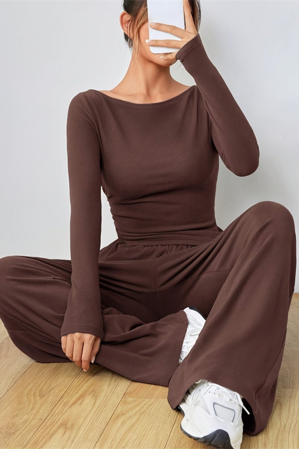 Boat Neck Long Sleeve Top and Pants Set - ViarousViarousViarous