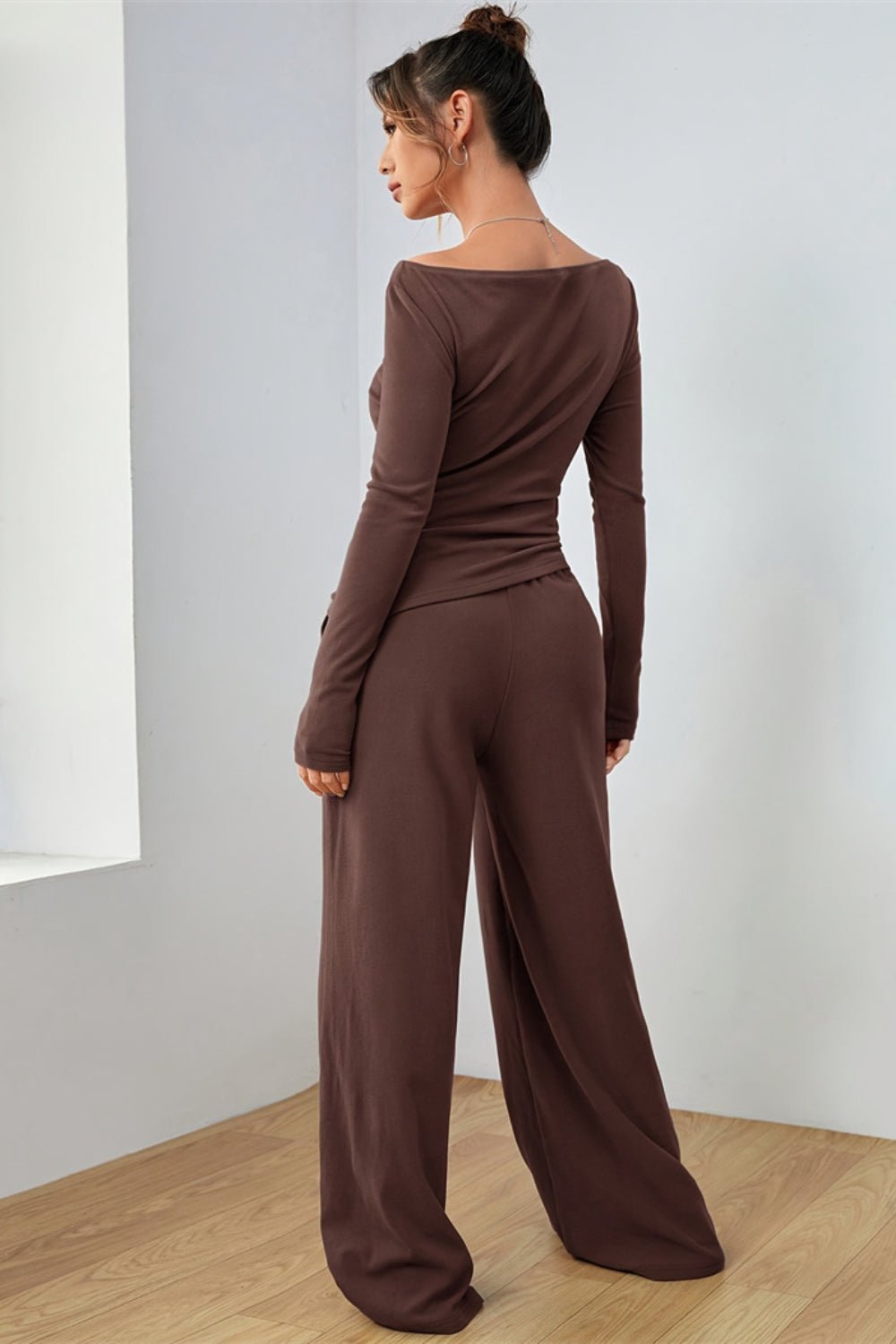 Boat Neck Long Sleeve Top and Pants Set - ViarousViarousViarous