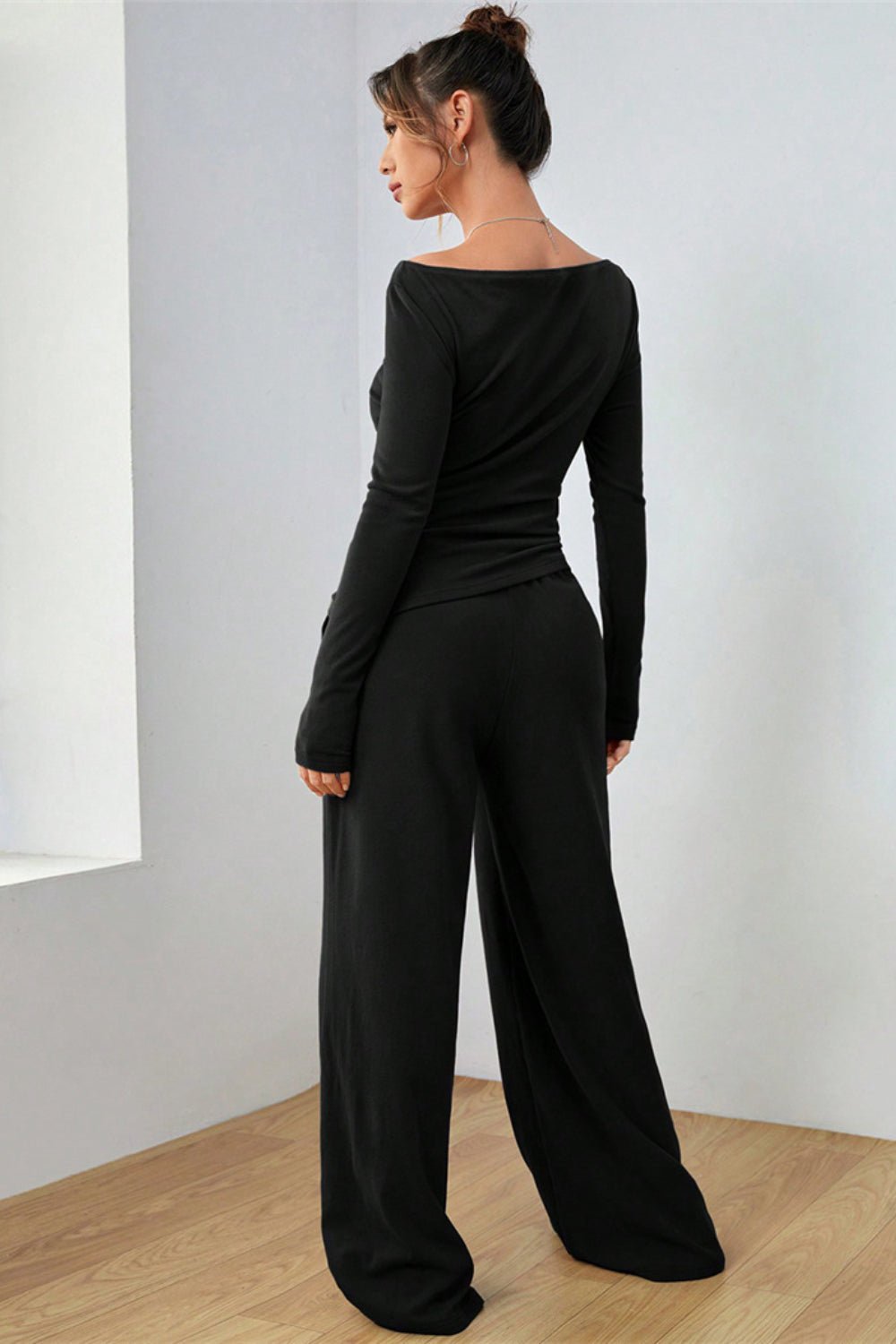 Boat Neck Long Sleeve Top and Pants Set - ViarousViarousViarous