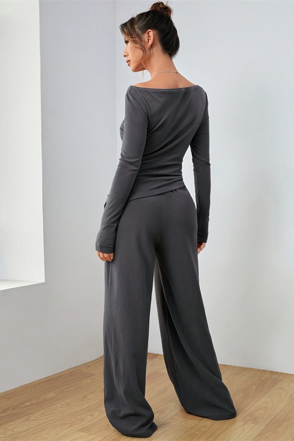 Boat Neck Long Sleeve Top and Pants Set - ViarousViarousViarous