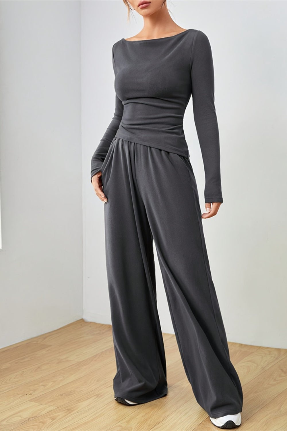 Boat Neck Long Sleeve Top and Pants Set - ViarousViarousViarous
