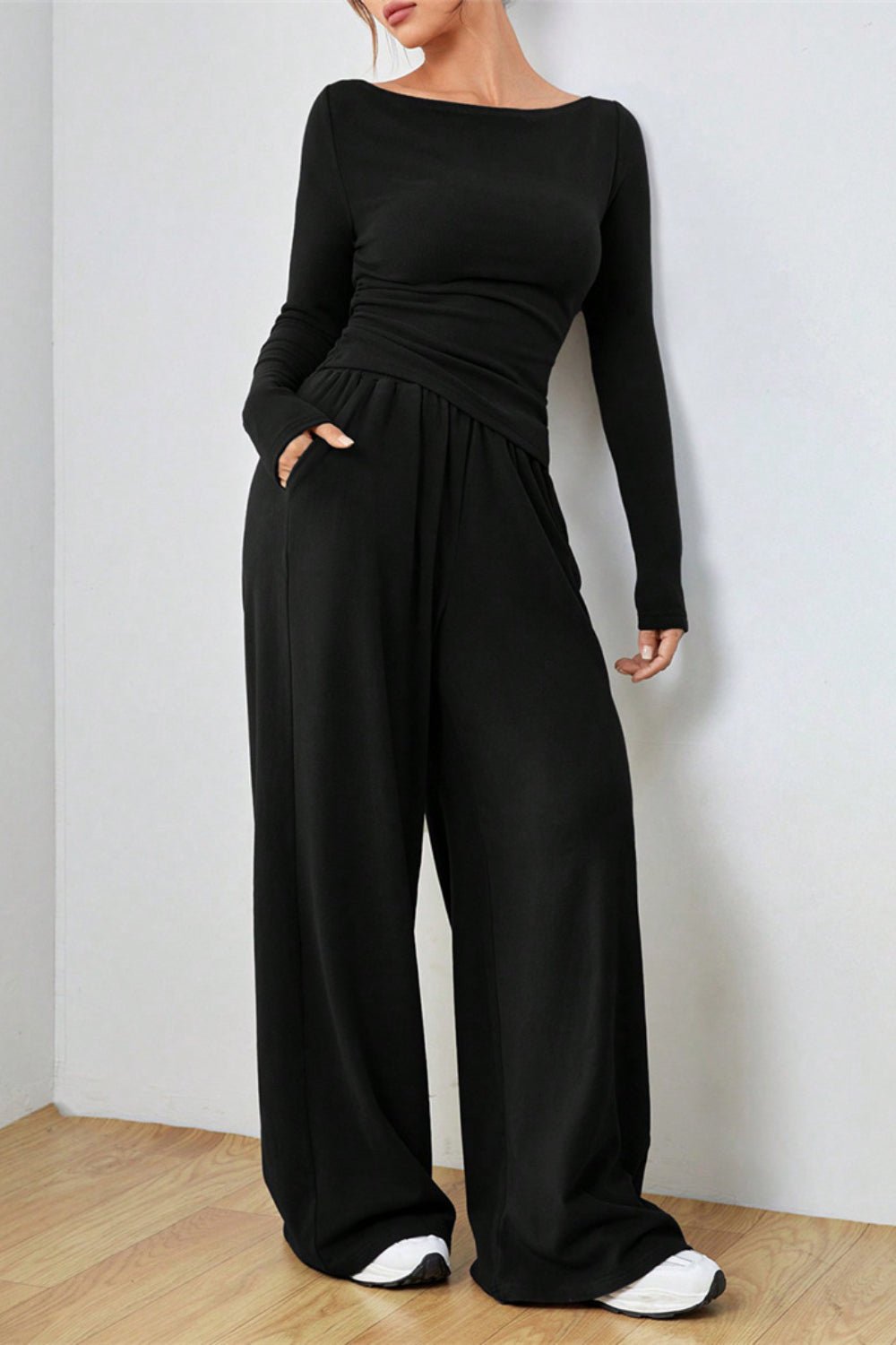 Boat Neck Long Sleeve Top and Pants Set - ViarousViarousViarous