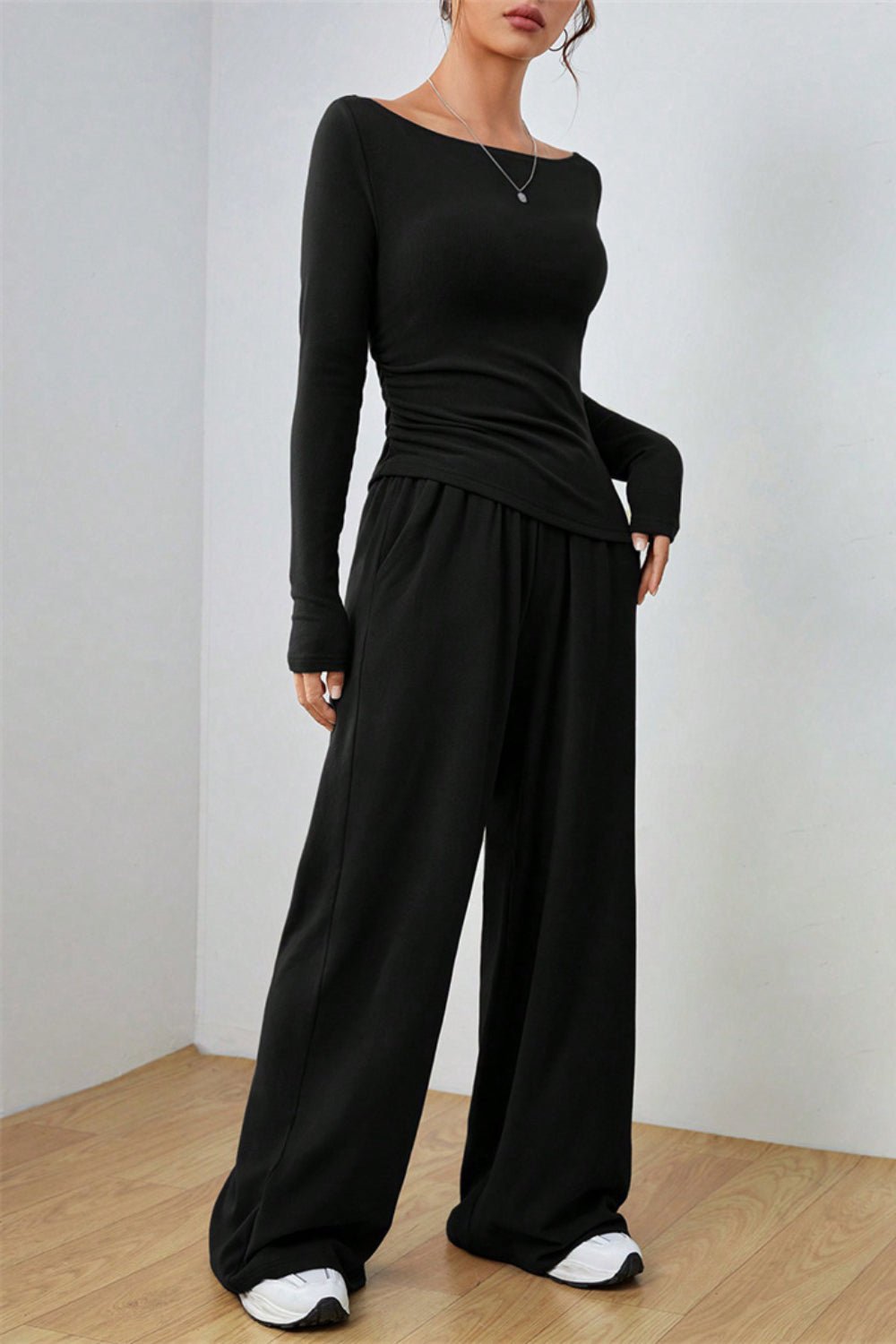 Boat Neck Long Sleeve Top and Pants Set - ViarousViarousViarous