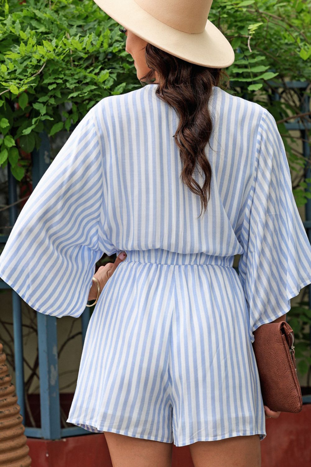 Bow Striped Kimono Sleeve Romper - ViarousViarousViarous