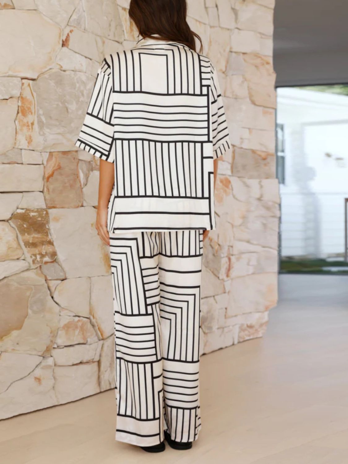Button Down Half Sleeve Top and Pants Set - ViarousViarousViarous