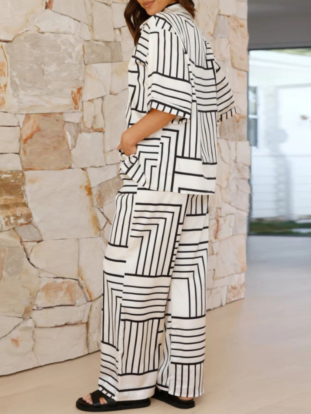 Button Down Half Sleeve Top and Pants Set - ViarousViarousViarous