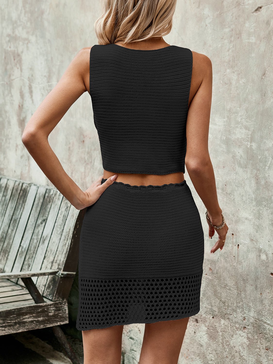 Button Up Sleeveless Top and Drawstring Skirt Set - ViarousViarousViarous
