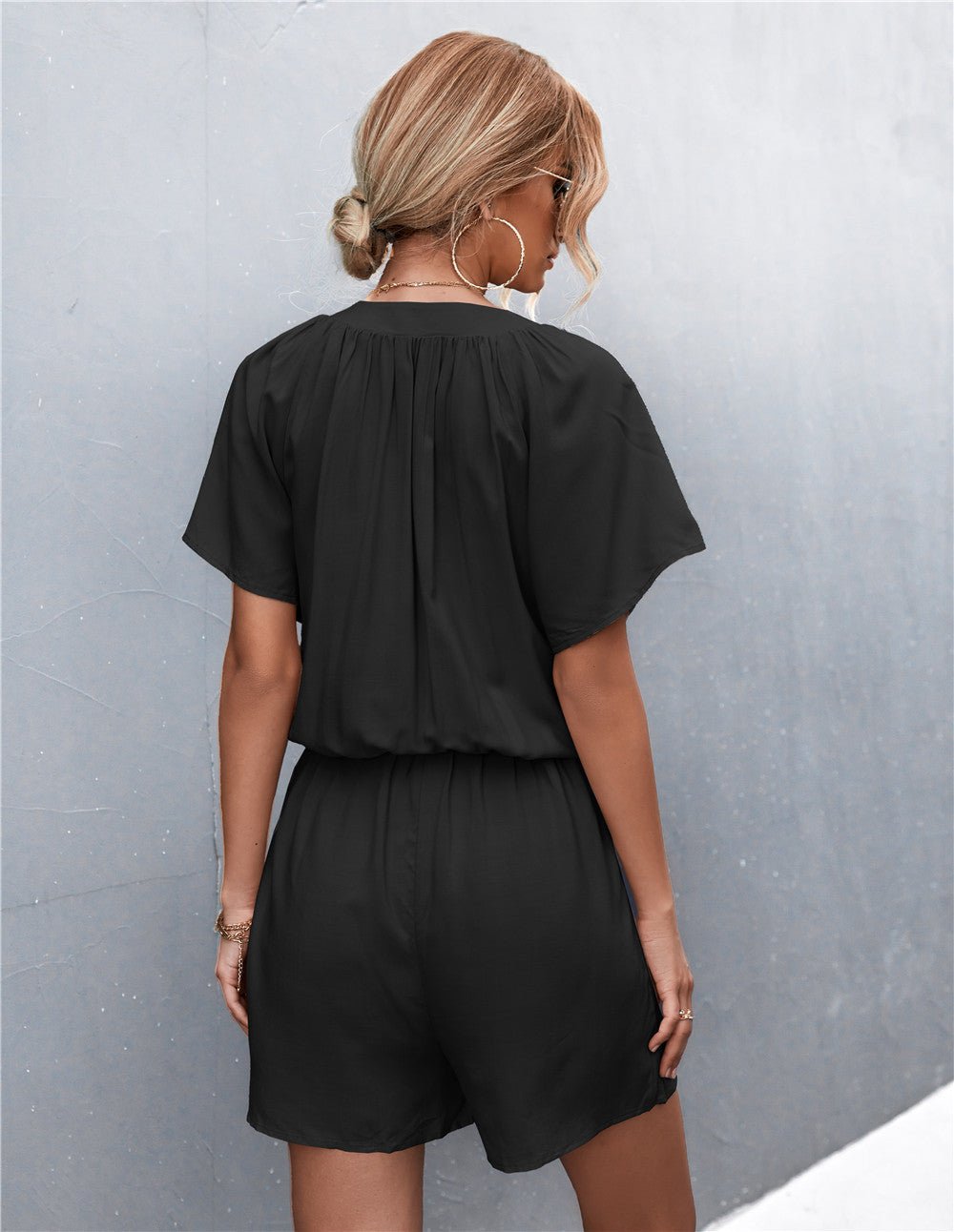 Buttoned Gather Detail Romper - ViarousViarousViarous