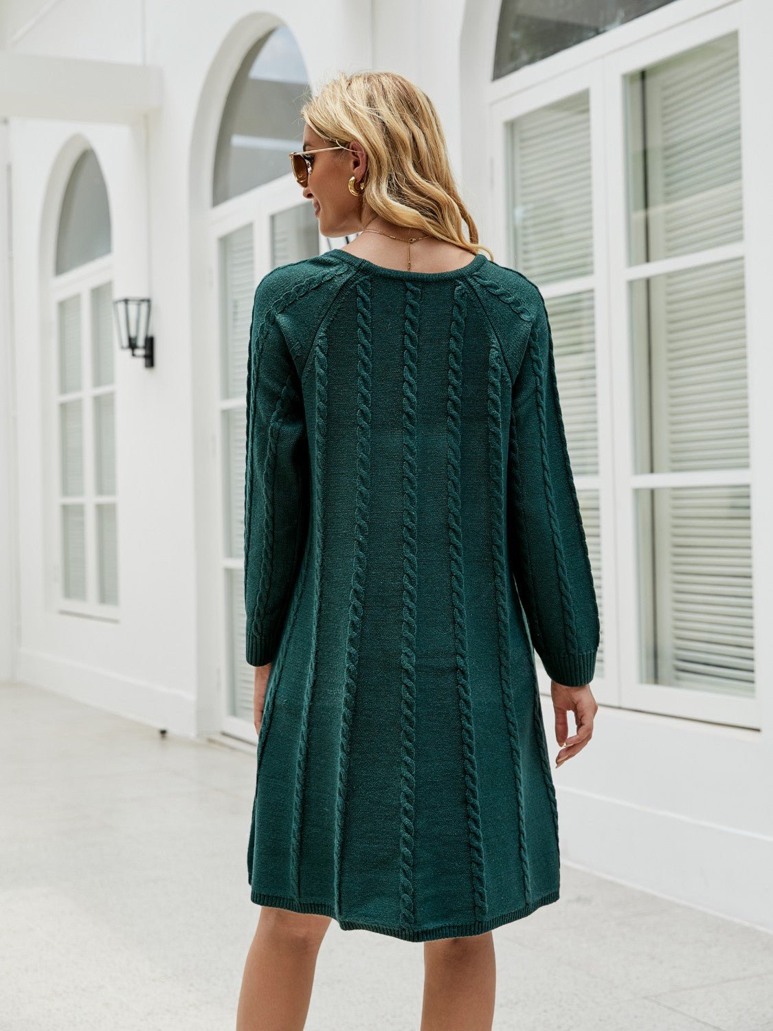 Cable - Knit Long Sleeve Sweater Dress - ViarousViarousViarous