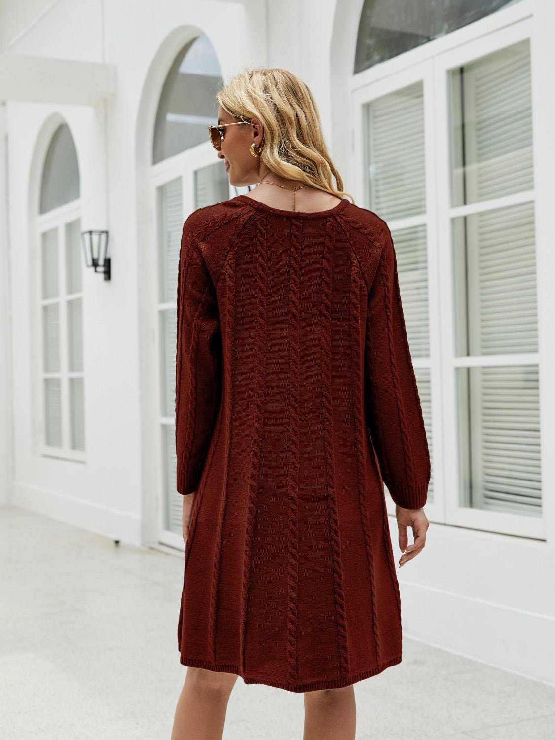 Cable - Knit Long Sleeve Sweater Dress - ViarousViarousViarous