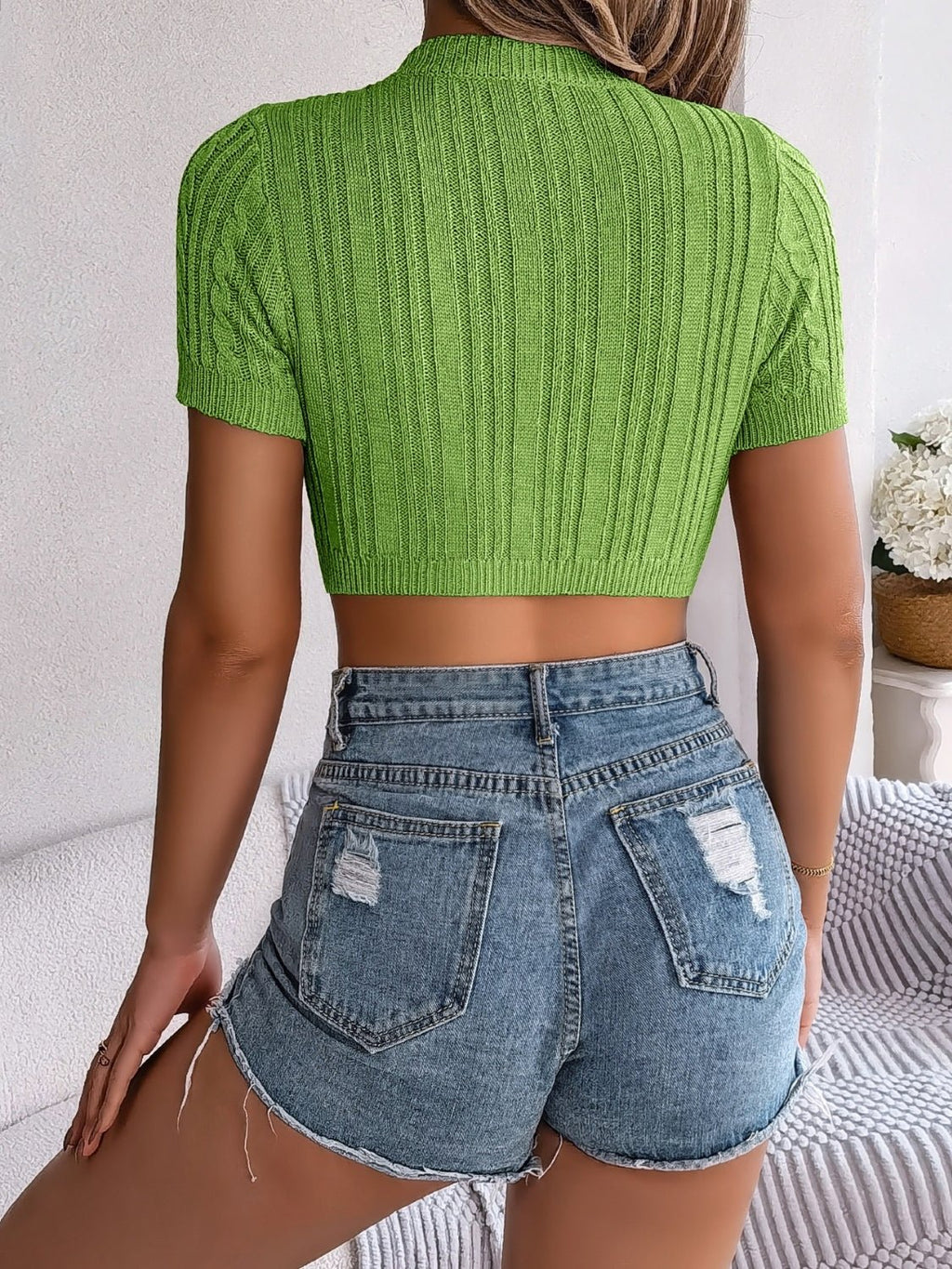 Cable Knit Openwork Round Neck Knit Top - ViarousViarousViarous