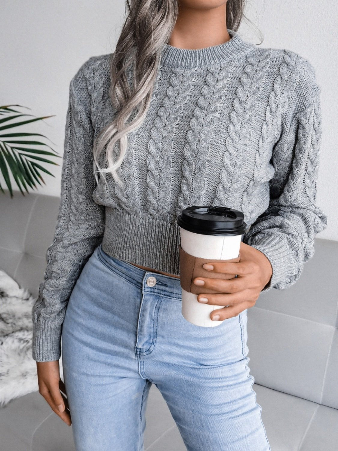 Cable - Knit Round Neck Sweater - ViarousViarousViarous