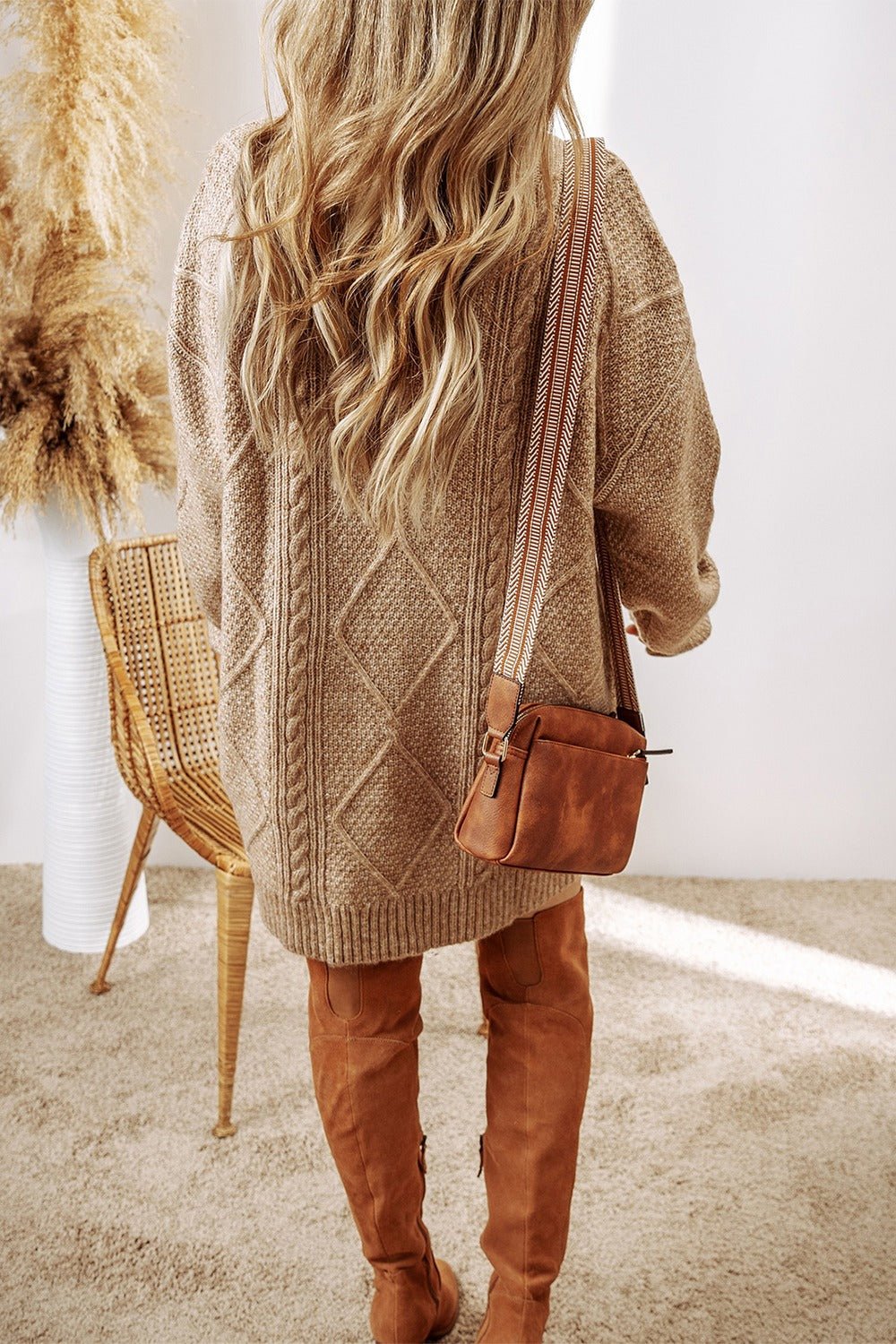 Cable - Knit Round Neck Sweater Dress - ViarousViarousViarous