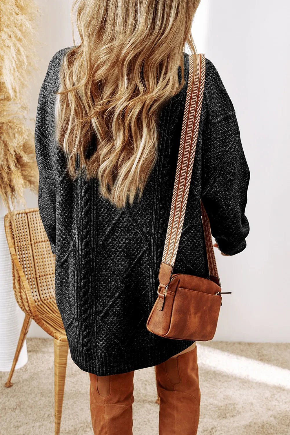 Cable - Knit Round Neck Sweater Dress - ViarousViarousViarous