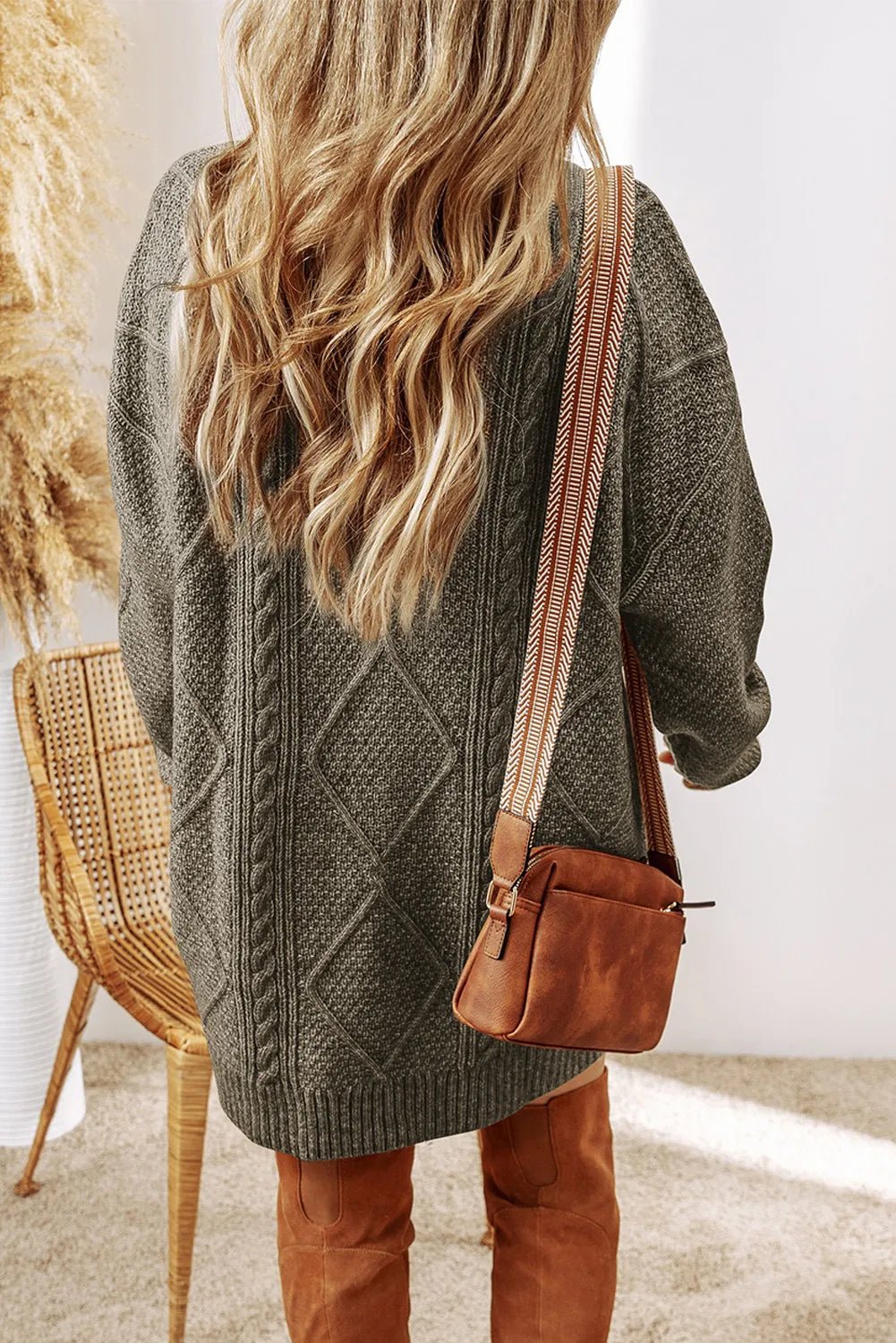 Cable - Knit Round Neck Sweater Dress - ViarousViarousViarous