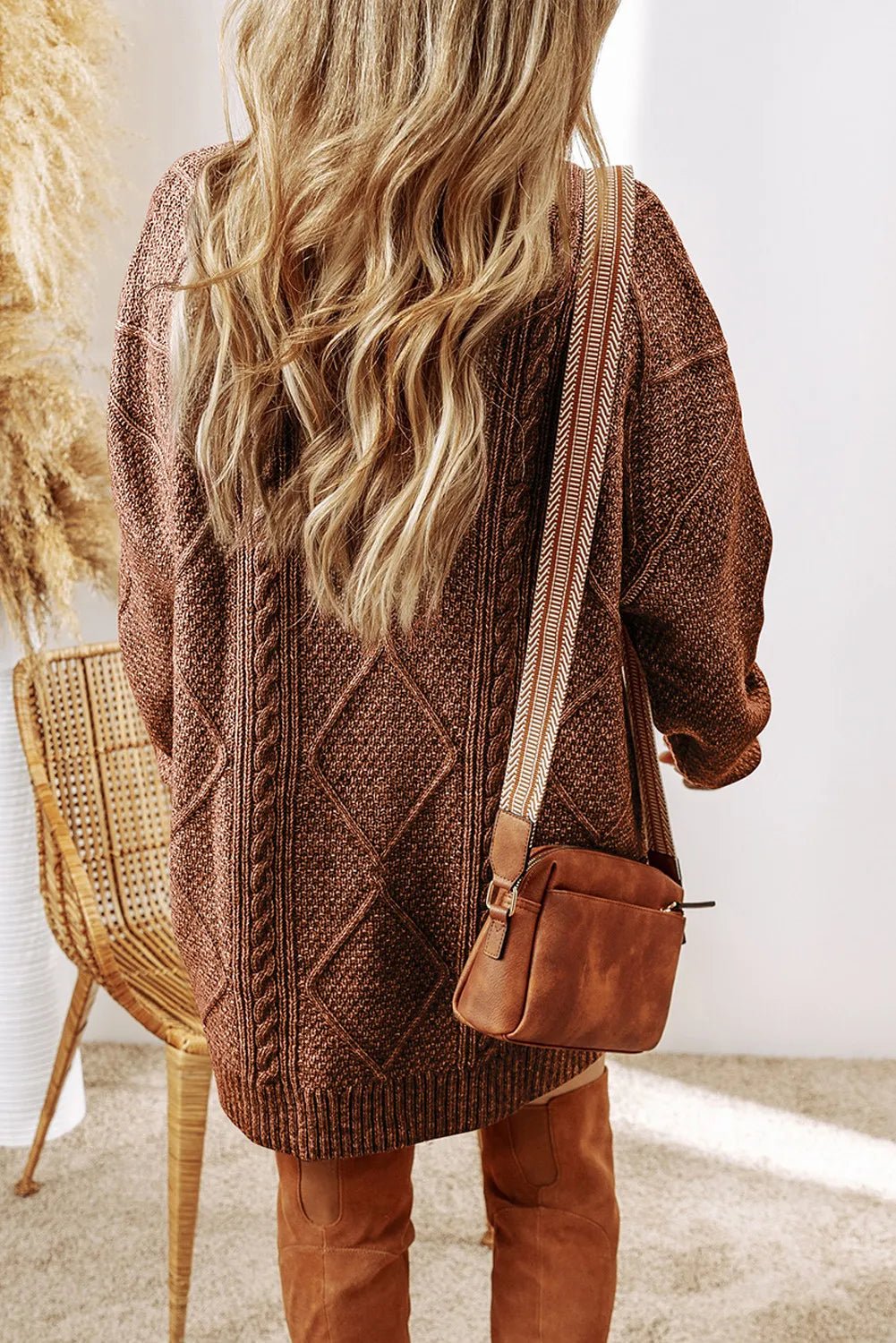 Cable - Knit Round Neck Sweater Dress - ViarousViarousViarous