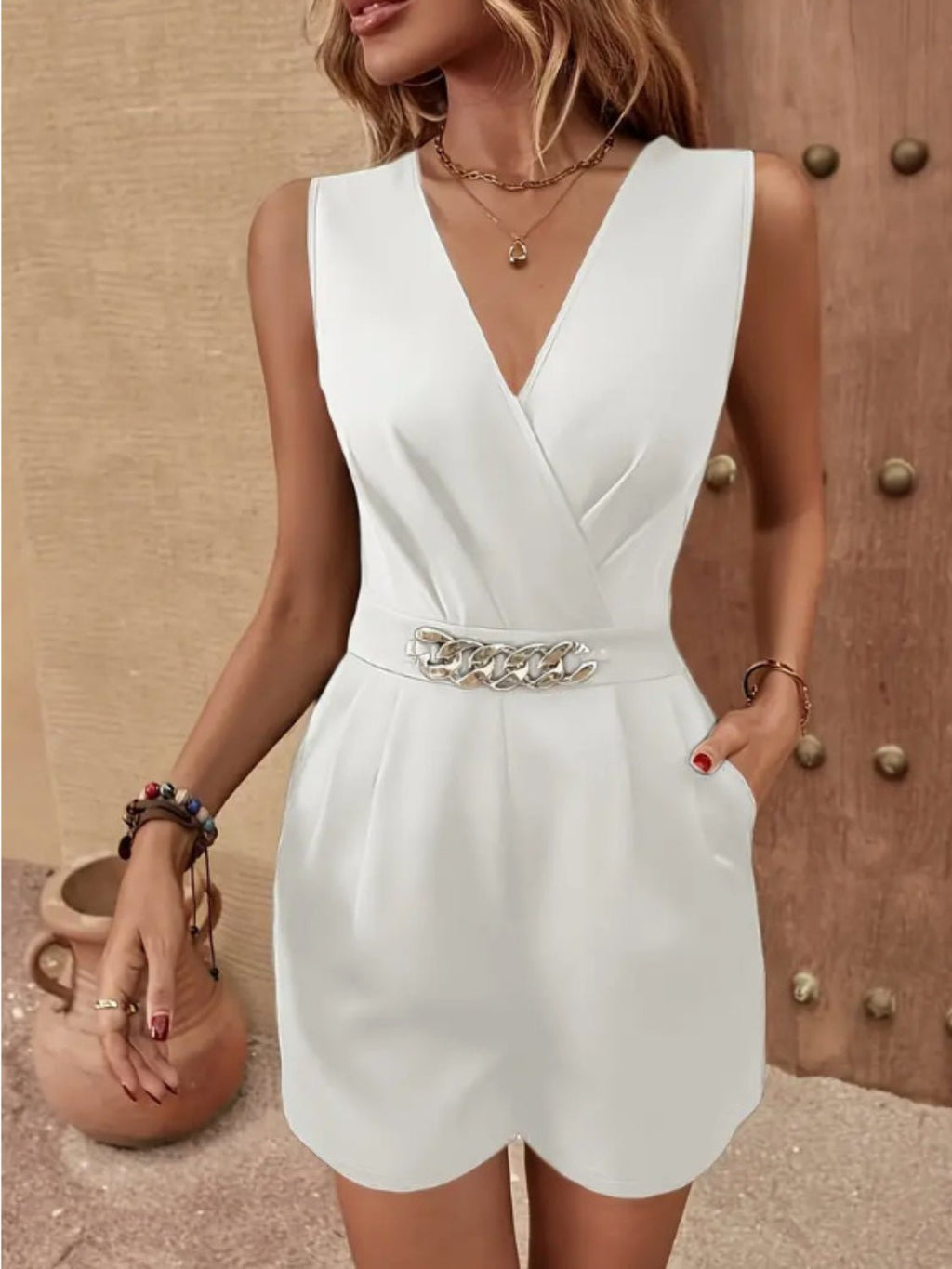 Chain Decor Romper with Pockets - ViarousViarousViarous