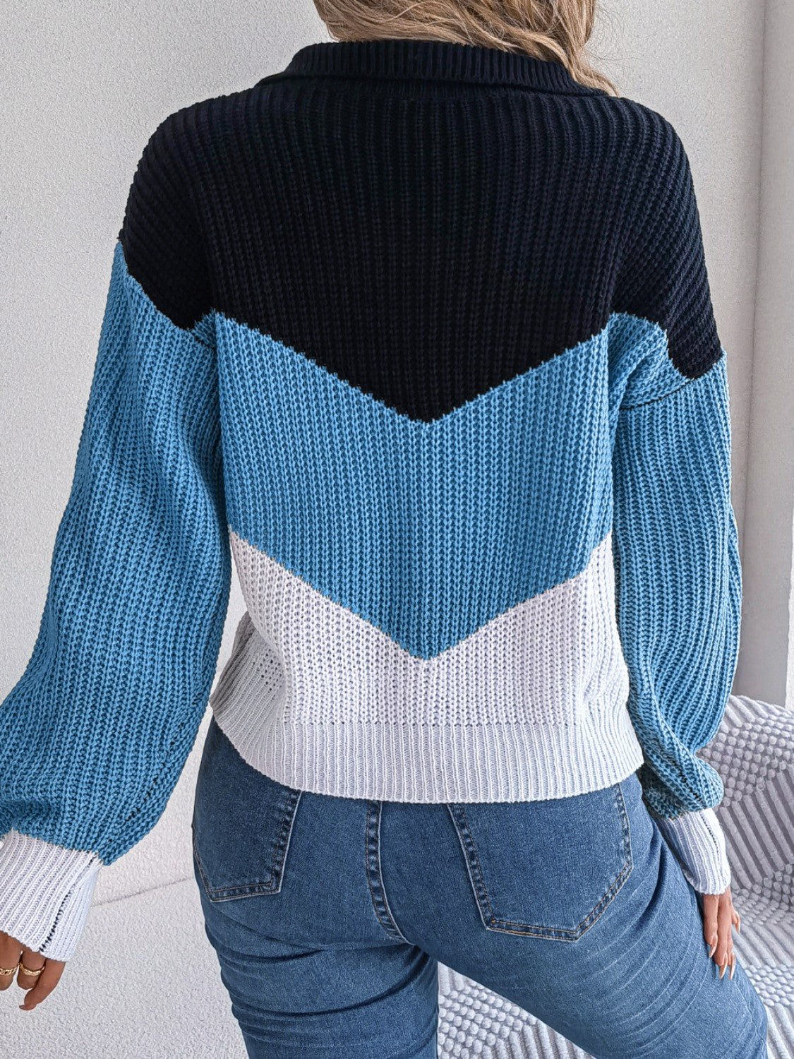 Color Block Dropped Shoulder Sweater - ViarousViarousViarous