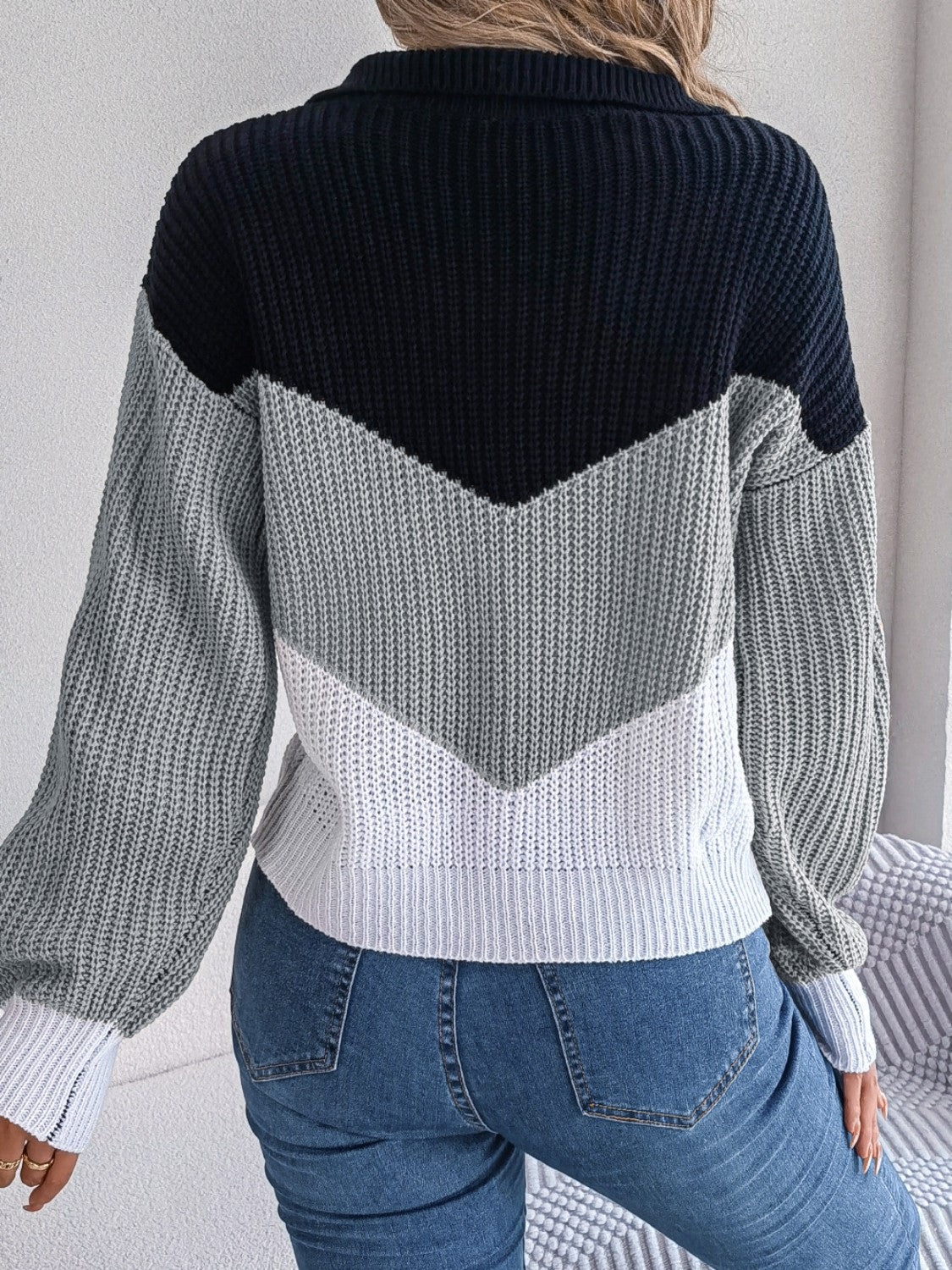 Color Block Dropped Shoulder Sweater - ViarousViarousViarous