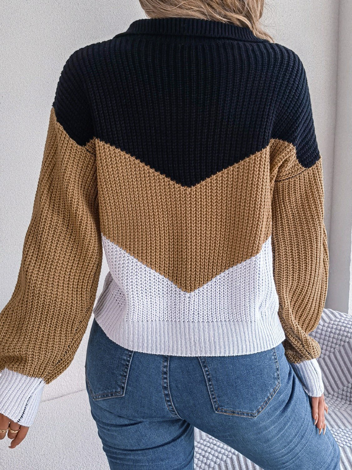 Color Block Dropped Shoulder Sweater - ViarousViarousViarous