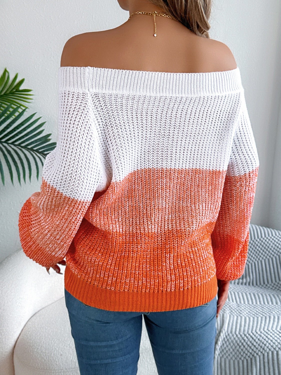 Color Block Off - Shoulder Long Sleeve Sweater - ViarousViarousViarous