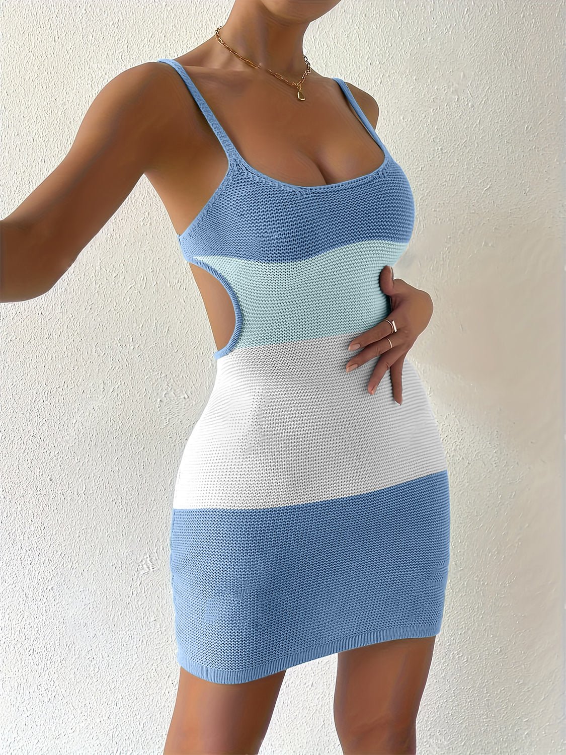 Color Block Scoop Neck Cover Up Dress - ViarousViarousViarous