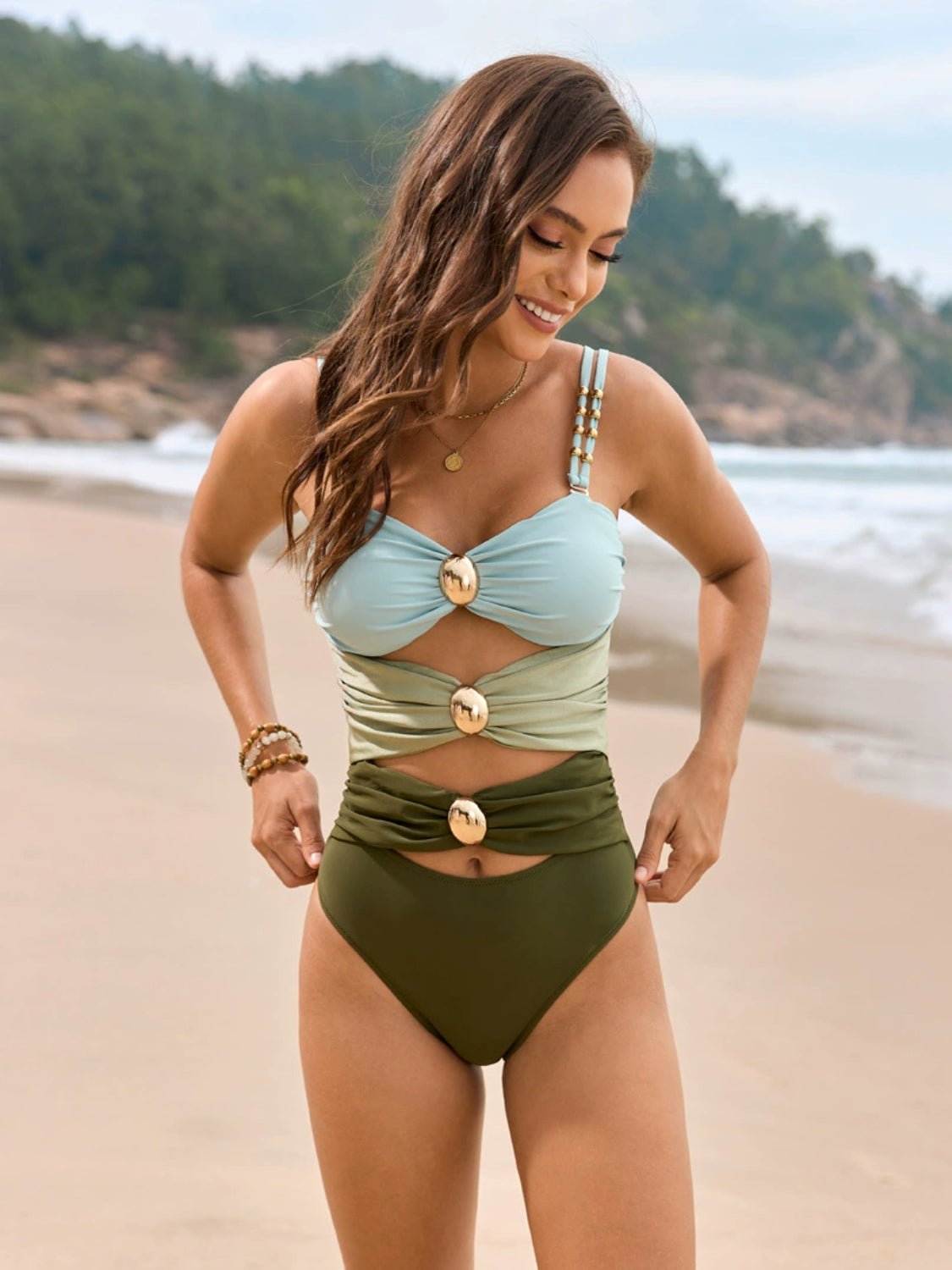 Color Block Sweetheart Neck One - Piece Swimwear - ViarousViarousViarous