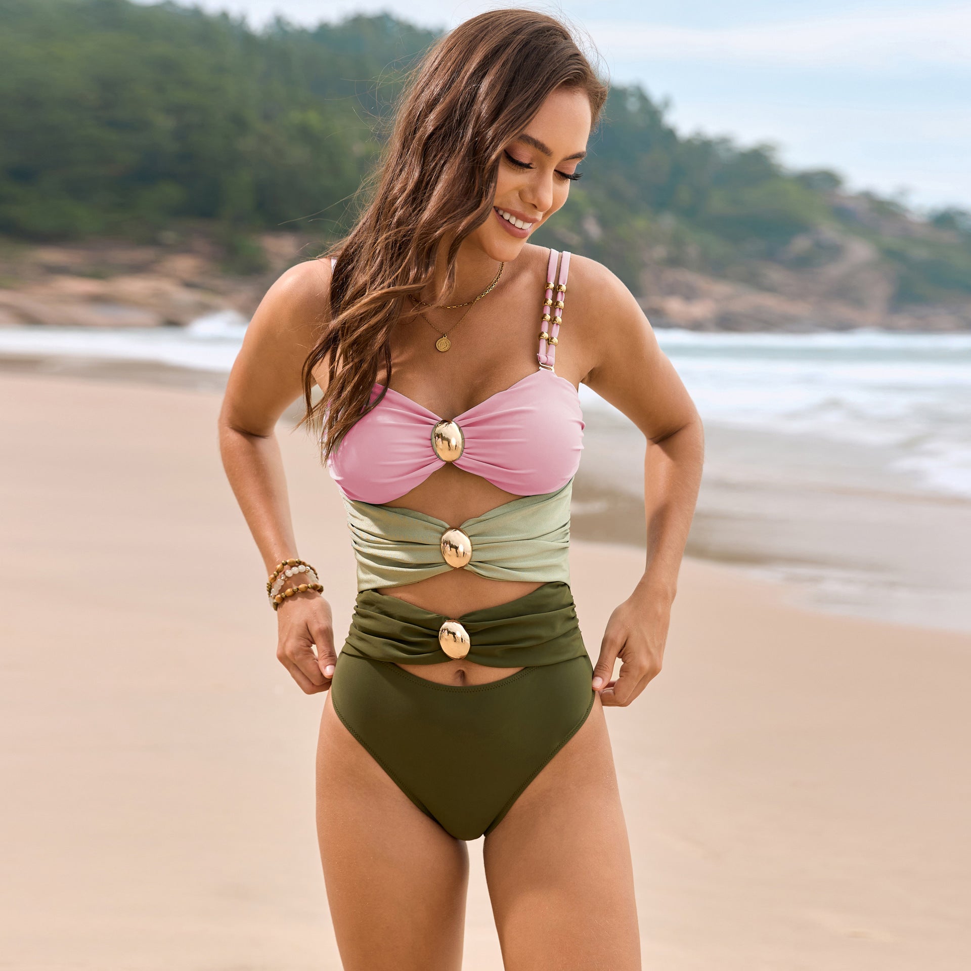 Color Block Sweetheart Neck One - Piece Swimwear - ViarousViarousViarous
