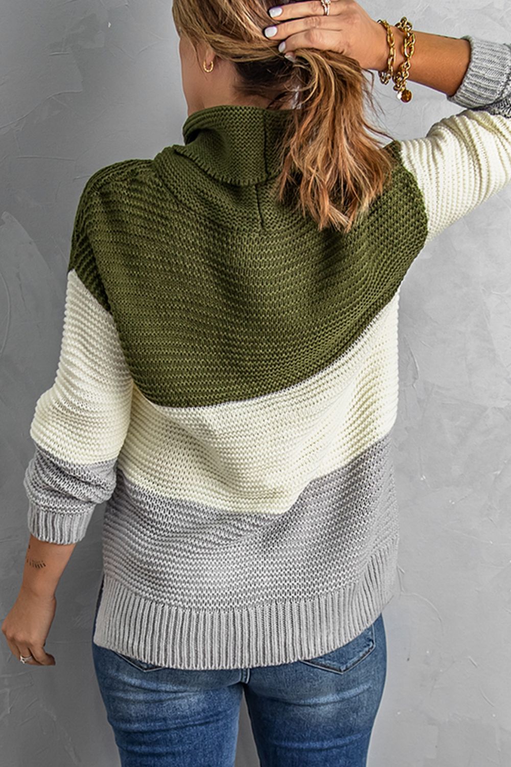 Color Block Turtleneck Long Sleeve Sweater - ViarousViarousViarous