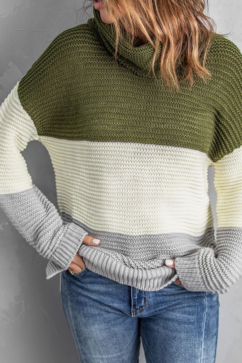 Color Block Turtleneck Long Sleeve Sweater - ViarousViarousViarous