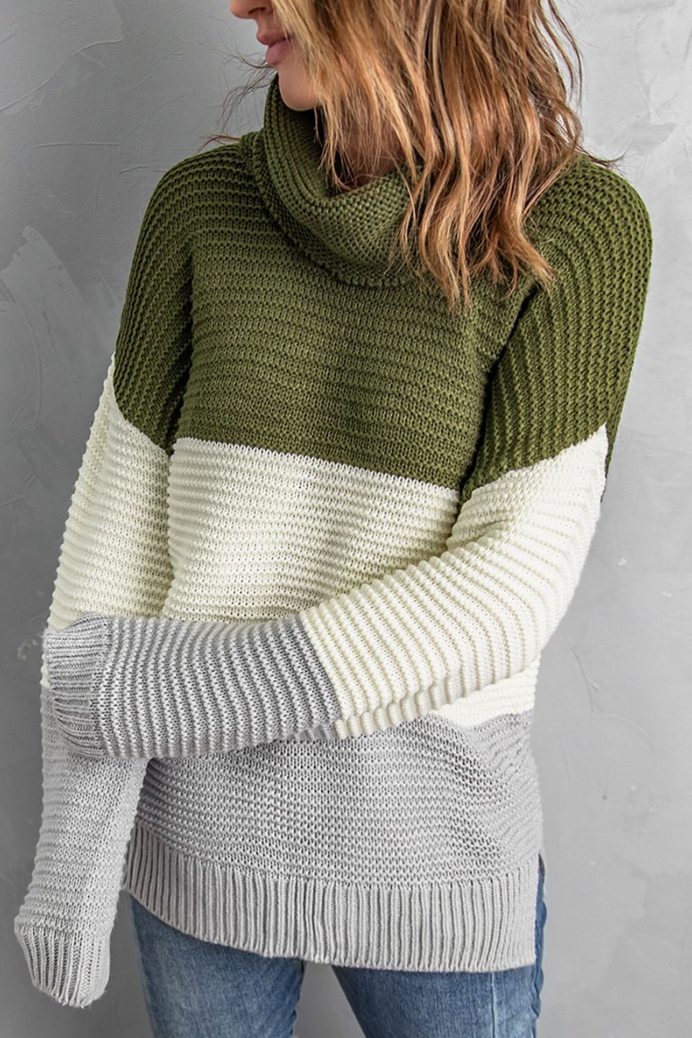 Color Block Turtleneck Long Sleeve Sweater - ViarousViarousViarous
