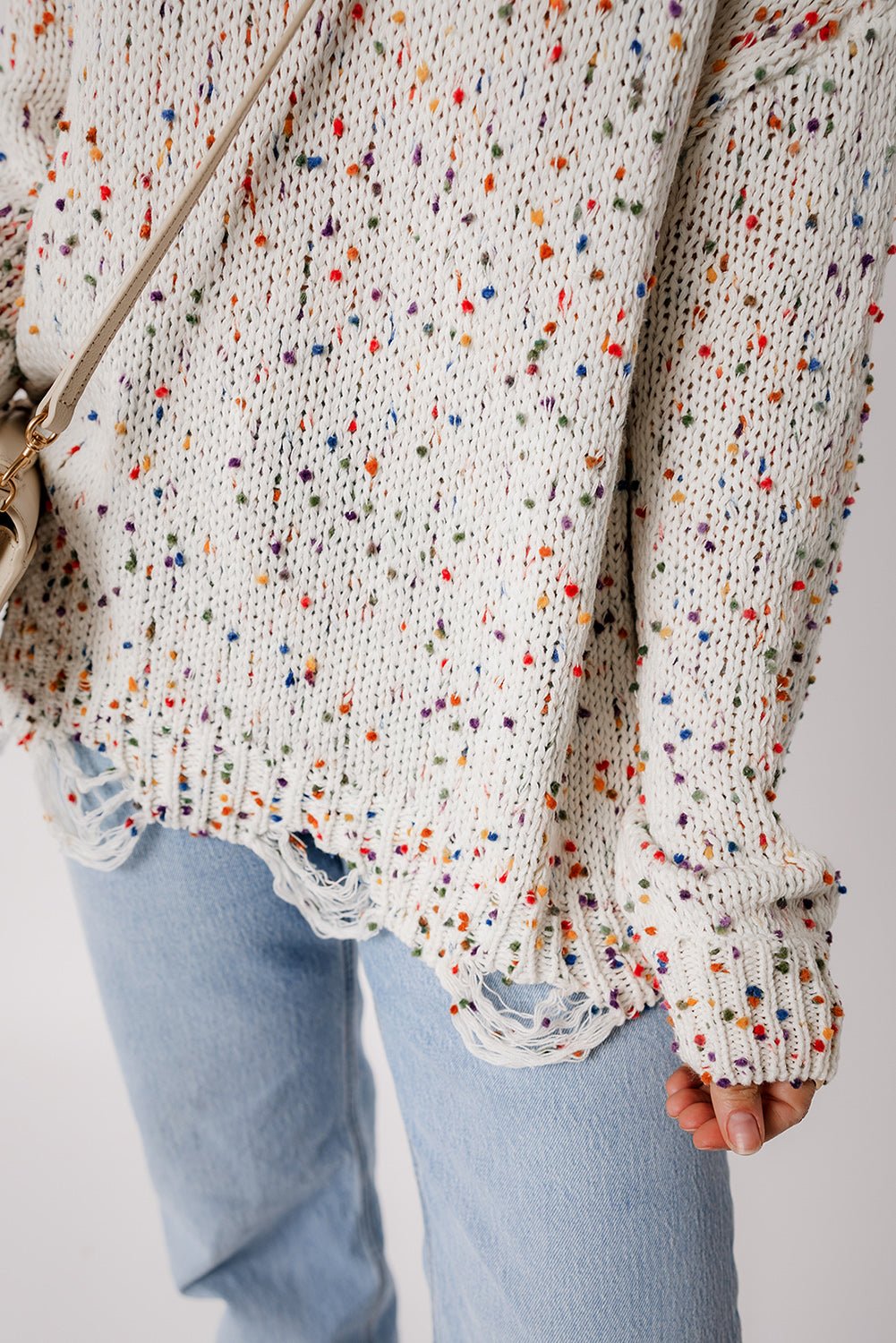 Confetti Distressed Hem Long Sleeve Sweater - ViarousViarousViarous