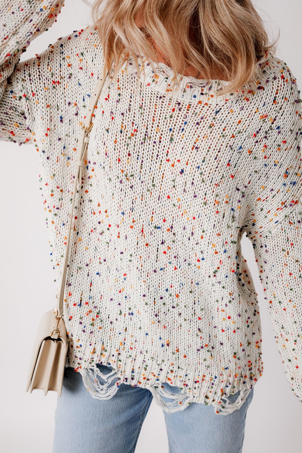 Confetti Distressed Hem Long Sleeve Sweater - ViarousViarousViarous