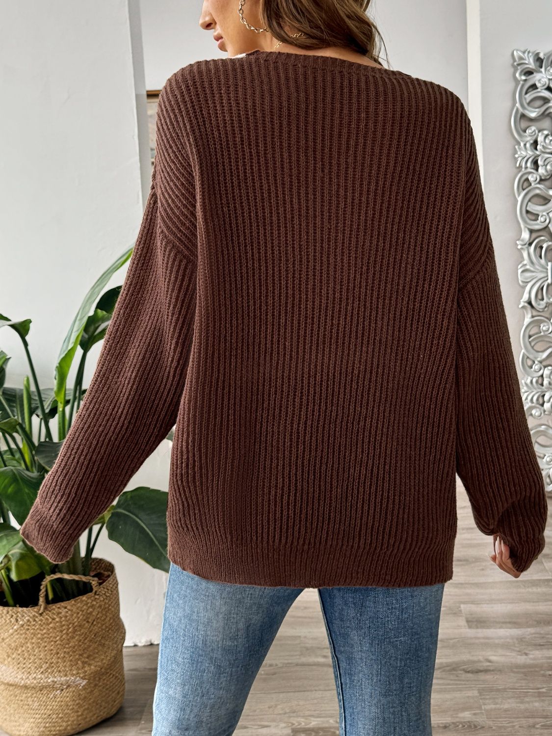 Contrast Dropped Shoulder Long Sleeve Sweater - ViarousViarousViarous