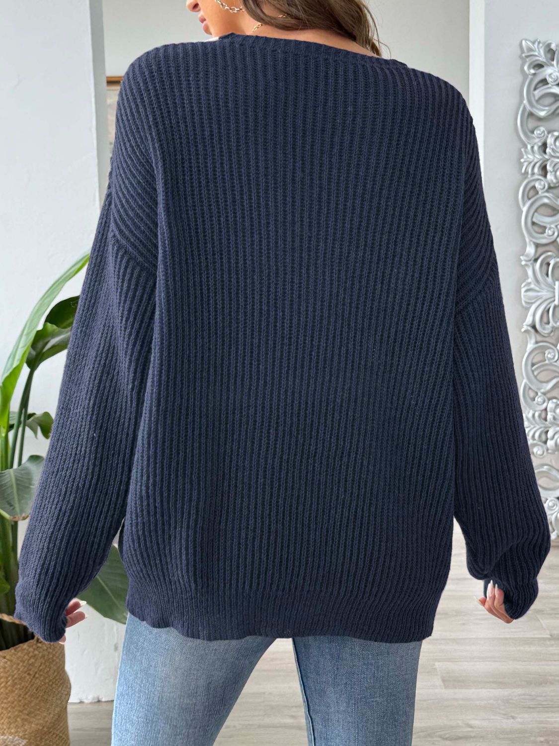 Contrast Dropped Shoulder Long Sleeve Sweater - ViarousViarousViarous