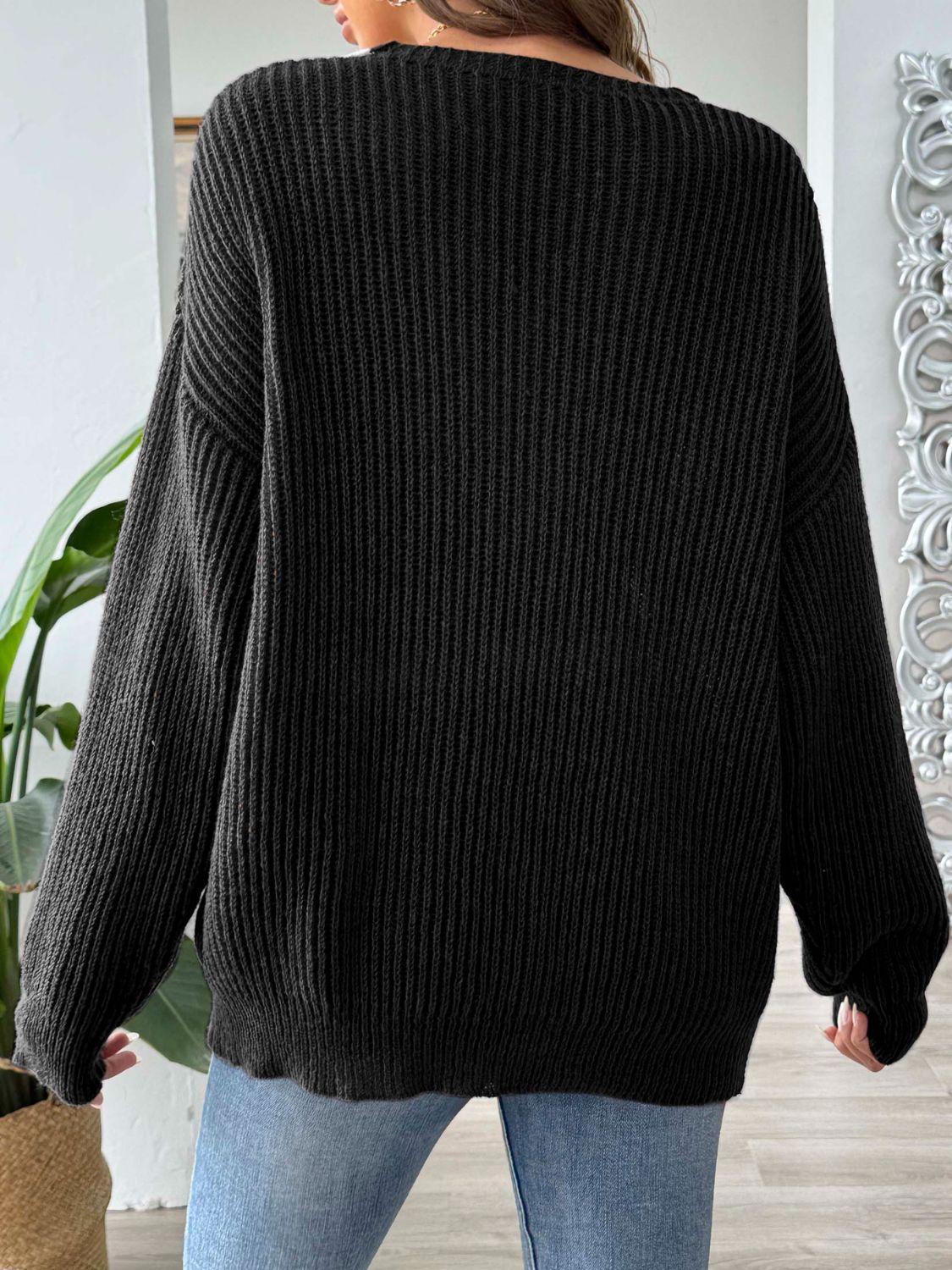 Contrast Dropped Shoulder Long Sleeve Sweater - ViarousViarousViarous