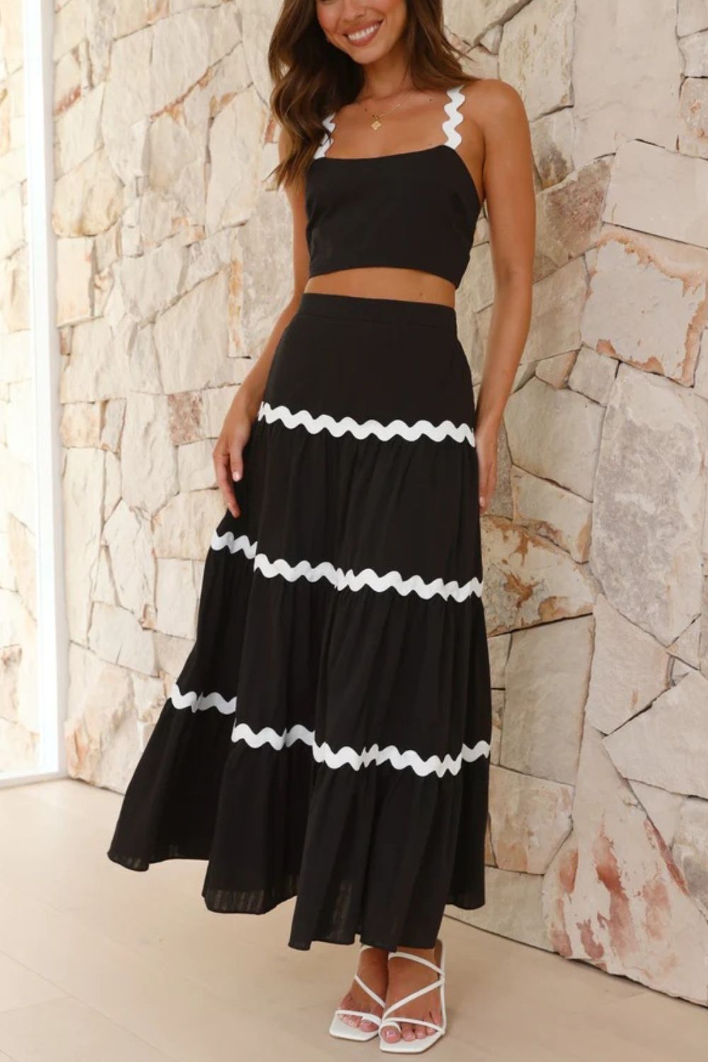 Contrast Trim Cami and Maxi Skirt Set - ViarousViarousViarous