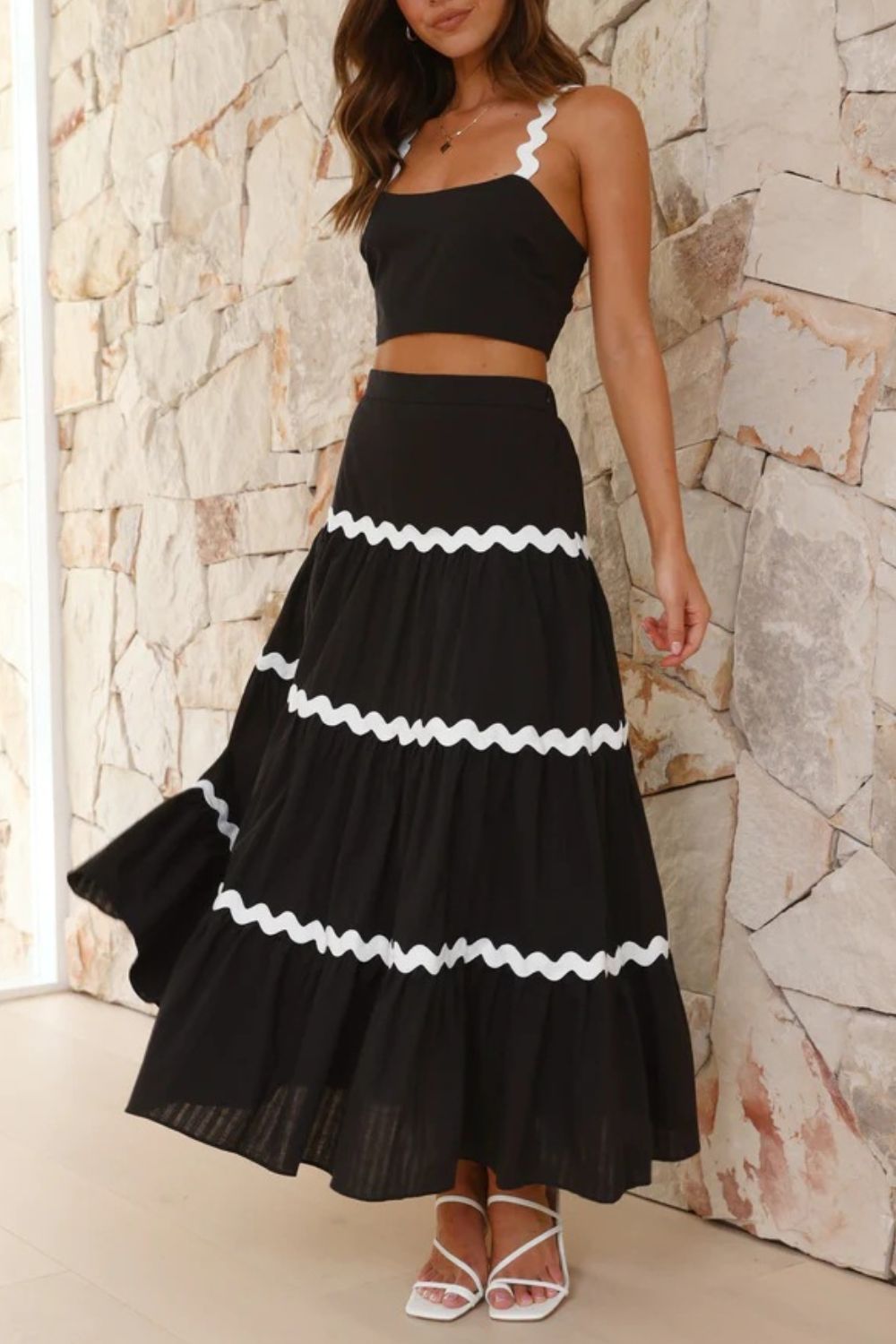 Contrast Trim Cami and Maxi Skirt Set - ViarousViarousViarous