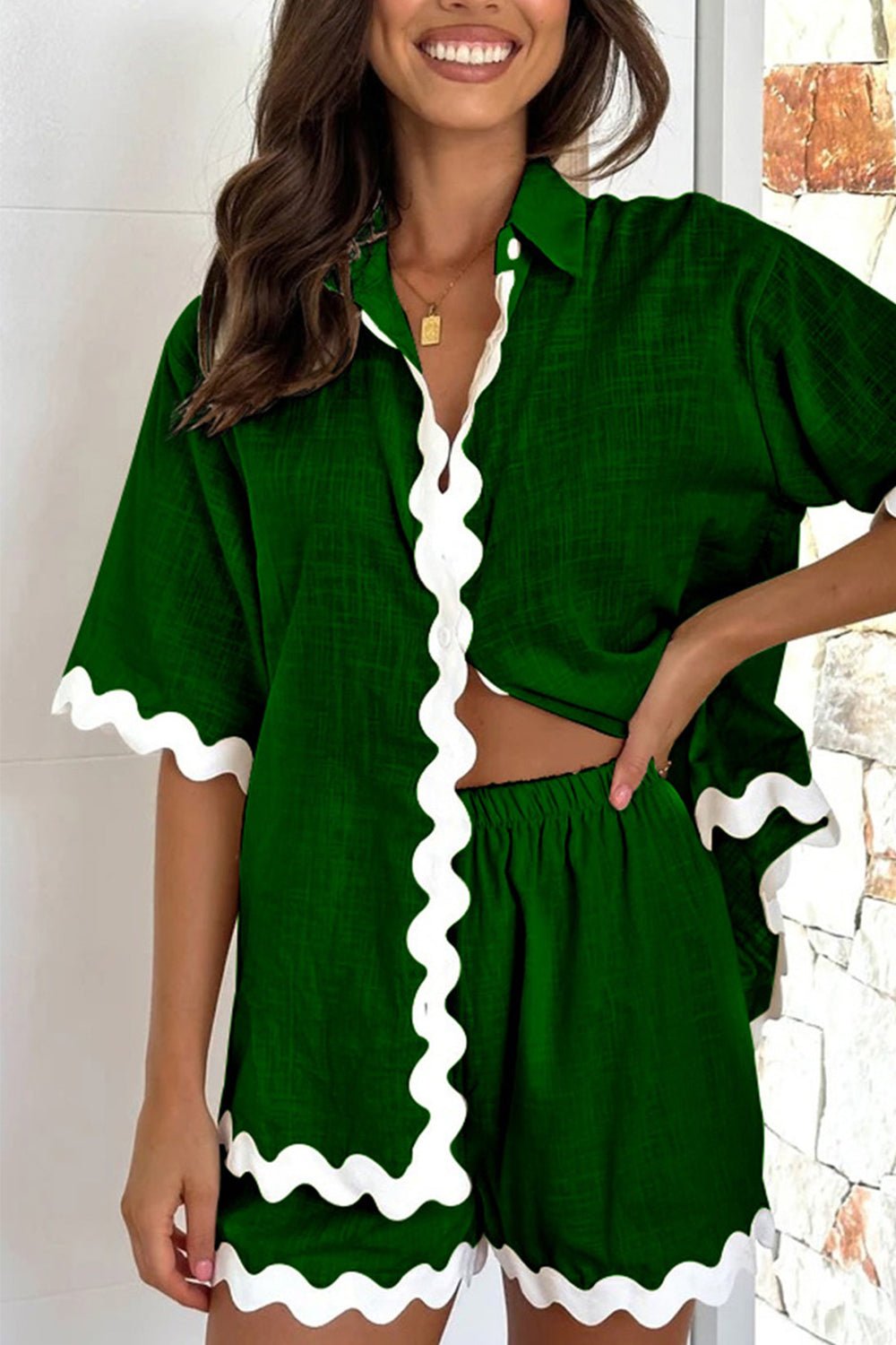 Contrast Trim Half Sleeve Top and Shorts Set - ViarousViarousViarous