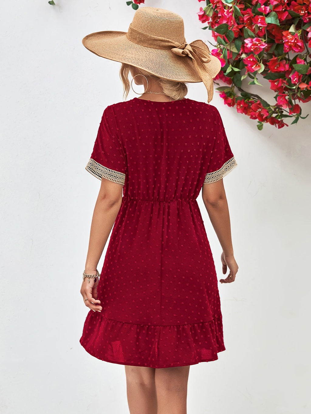 Contrast V - Neck Short Sleeve Mini Dress - ViarousViarousViarous