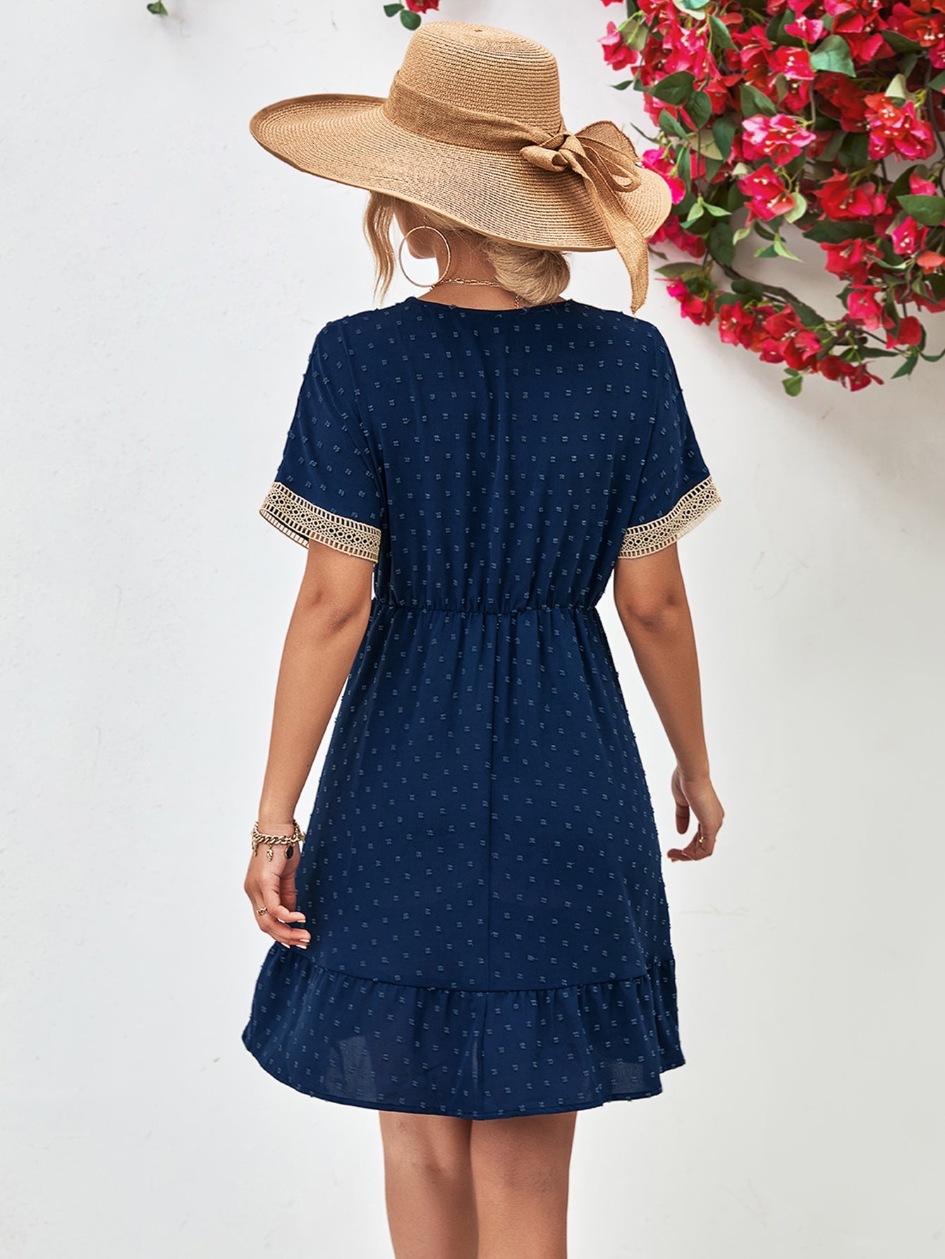 Contrast V - Neck Short Sleeve Mini Dress - ViarousViarousViarous
