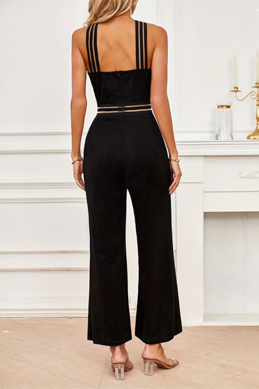 Crisscross Cutout Sleeveless Wide Leg Jumpsuit - ViarousViarousViarous