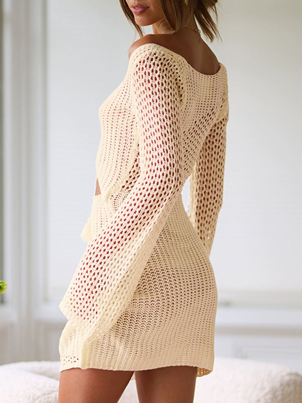 Cutout Lace - Up Long Sleeve Cover Up - ViarousViarousViarous