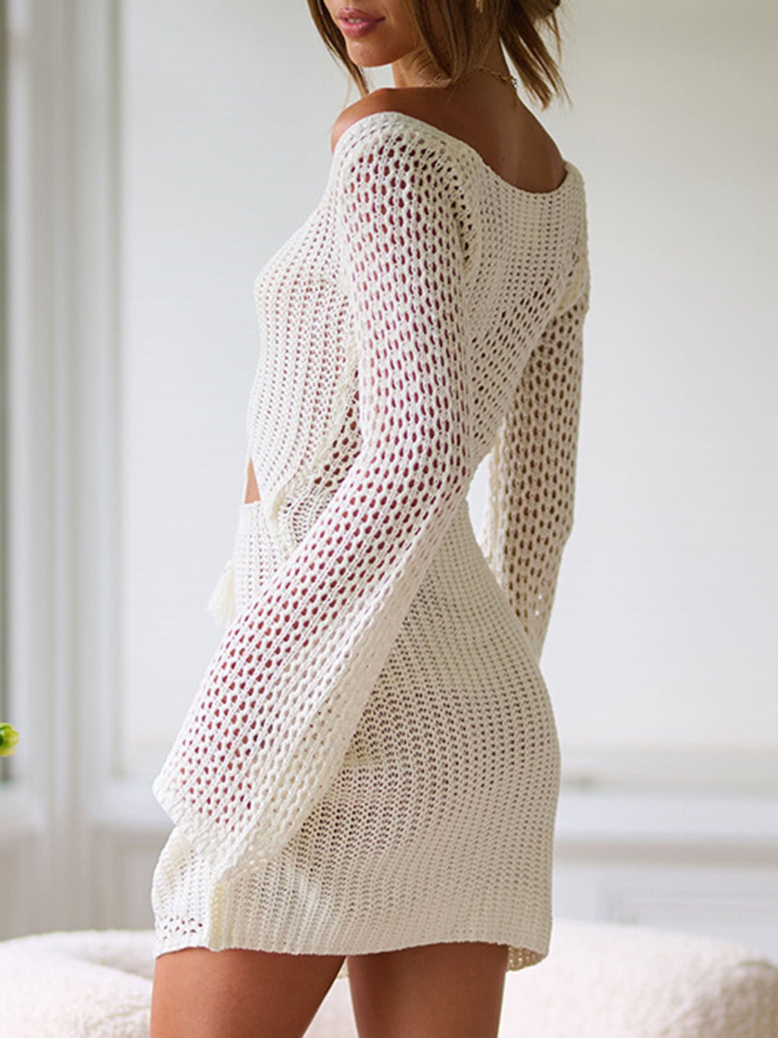 Cutout Lace - Up Long Sleeve Cover Up - ViarousViarousViarous