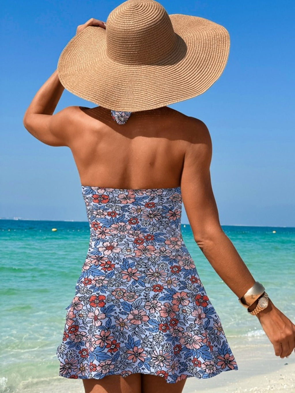 Cutout Printed Halter Neck One - Piece Swimwear - ViarousViarousViarous