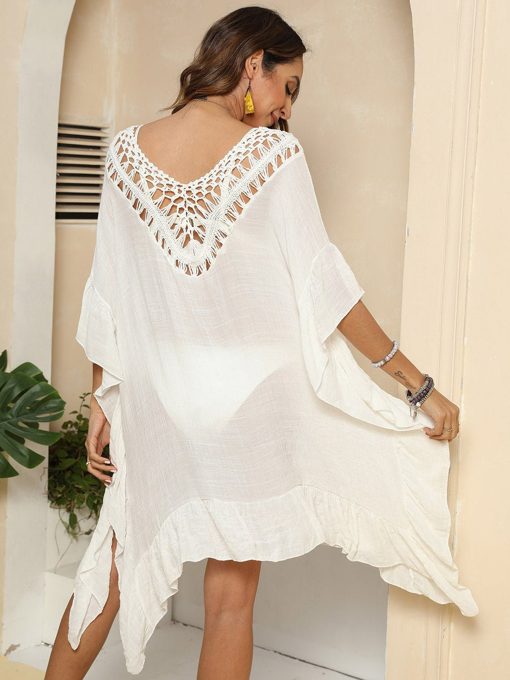 Cutout Ruffled Half Sleeve Cover - Up - ViarousViarousViarous