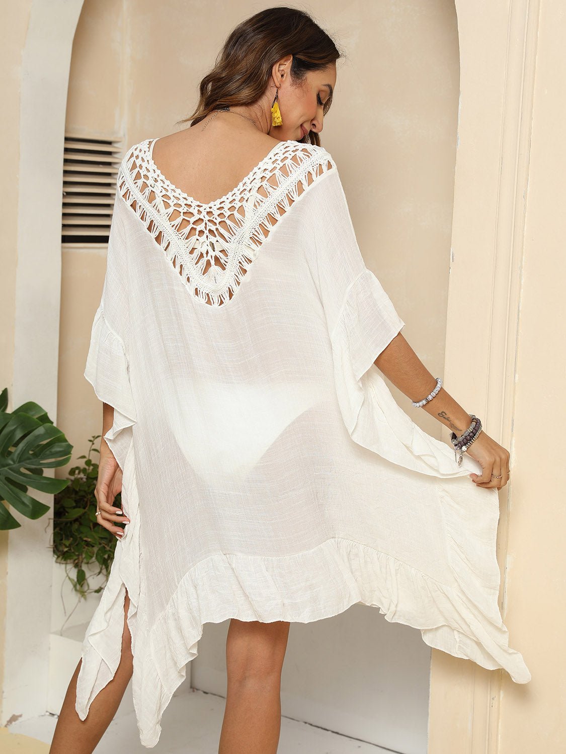 Cutout Ruffled Half Sleeve Cover - Up - ViarousViarousViarous